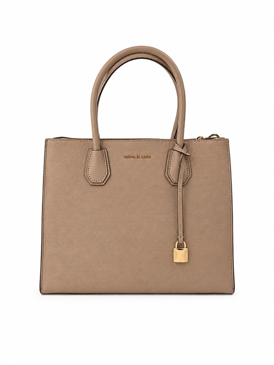 Michael Kors Handbags - Michael Kors Taupe Leather Satchel with Padlock Charm